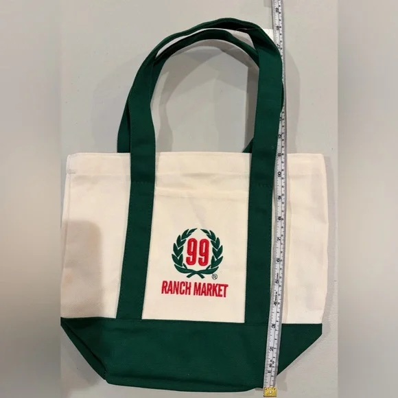 NWT 99 Ranch Market Green Mini Tote Bag Canvas Embroidered Logo Front Pocket - Picture 6 of 8